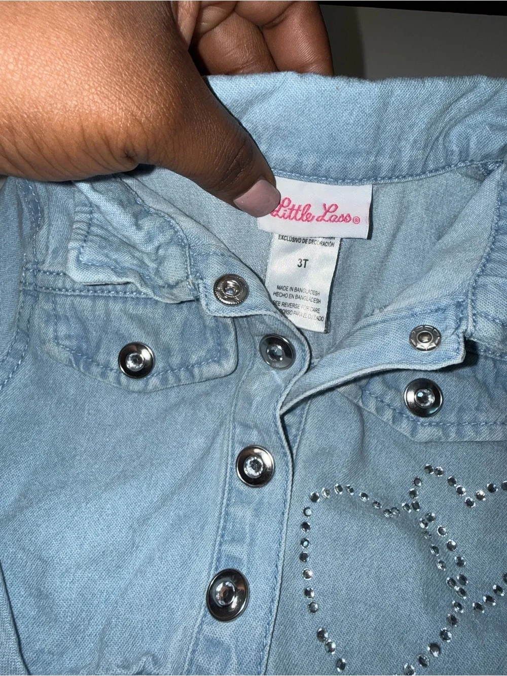 Little Lass Light Blue Denim Jacket with Rhinestone Heart
